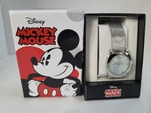 Disney Mickey Mouse Watch Women MOP Dial Silver Tone 28mm Mesh Band New In Box - Picture 1 of 6
