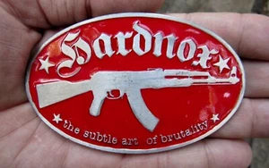 Vtg HARDNOX Belt Buckle AK-47 Hardcore GOTH PUNK Brutality PIN UP Tattoo RARE VG - Picture 1 of 4