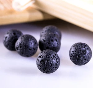 Black White Round Lava Stones Beads for Diffuser Bracelet DIY 4mm 6mm 8mm 10mm - Picture 1 of 3