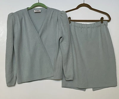 Traje gris St John By Marie 2 piezas para mujer falda tejida blusa verde menta defectos de colección Foto 1 de 4