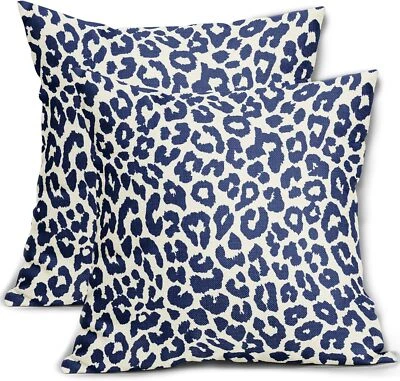Navy Blue Leopard Print Pillow Covers 18x18 Set of 2 inch,  - Image 1 of 3