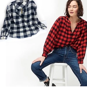 J. Crew Damen S Hemd blau offen V-Ausschnitt Buffalo Check Flanell Style AF111 Co - Bild 1 von 12