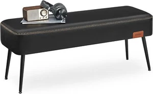 Entryway Bench Bedroom Synthetic Leather W/ Stitching Ottoman Bench Steel Legs - Picture 1 of 6