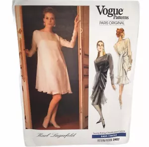 Vestido y Overdress Vintage Karl Lagerfeld Patrón Vogue #2407 Fácil Coser Talla 8-10 - Imagen 1 de 3