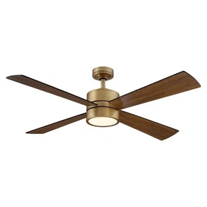 52" Industrial Ceiling Fan LED Light Reversible 4 Blade Oil Antique Brass - Picture 1 of 13