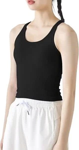 Ribbed Workout Short Racerback Tank Tops for Women with Built in Bra - Picture 1 of 54
