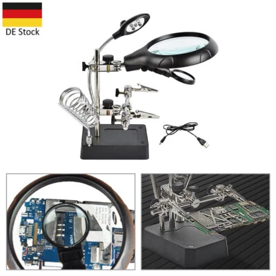 Dritte Hand mit Lupe Löt-und Montagehilfe Löthalter Lötlupe USB LED-Lampe Lupe - Bild 1 von 4