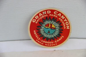 GRAND CANYON NATIONAL PARK - Fred Harvey Hotel, Lodges, Camps Window Label 1940 - Picture 1 of 2