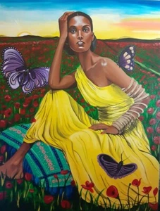 Liya Original Acryl Gemälde Mohnfeld 18 x 24 Zoll Meredith Estes - Bild 1 von 5