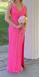 Scala PROM Formal Dress Gown Beaded Neon Pink Size 2 - Picture 1 of 5