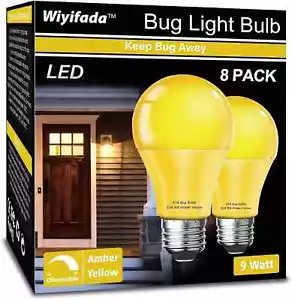 LED Bug Light Bulbs Outdoor 8 Pack,Dimmable 9W Amber Yellow Bug Light Bulbs, 100 - Picture 1 of 6
