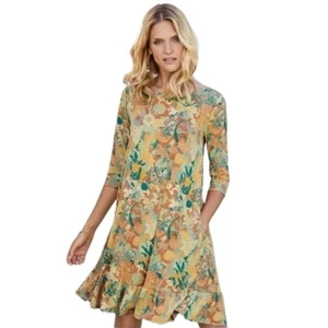 Peruvian Connection XS Pima Cotton Floral Ruffle Hem Tunic Dress NWT - Picture 1 of 6