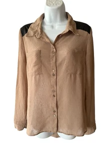 Love tree women’s brown button up blouse long sleeve large - Picture 1 of 3