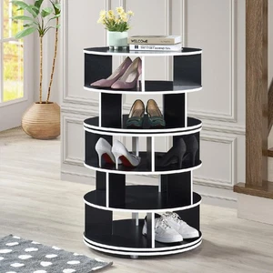 Kings Brand Furniture - 5-stufiges drehbares Schuhregal Lazy Susan, schwarz - Bild 1 von 6