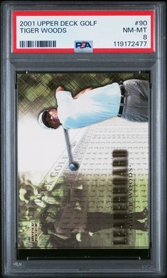 2001 UPPER DECK GOLF #90 TIGER WOODS ROOKIE RC PSA 8 - Image 1 of 2