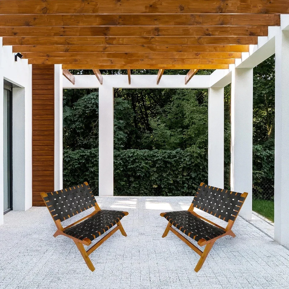 Silla Accent Madera Teca Cuero Tejido MCM JUEGO DE 2 Totalmente Nueva Foto 1 de 4