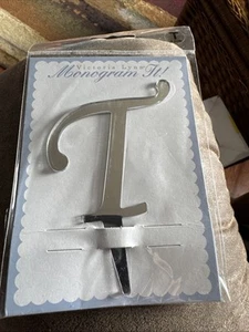 NEW/SEALED VICTORIA LYNN “MONOGRAM IT!” “T” SILVER MIRROR CAKE TOPPER 3” - Picture 1 of 3