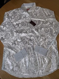 Consequence Mens White With Silver Metallic Paisley Shirt Sz. M Long Sleeve - Picture 1 of 4