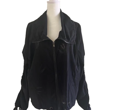 Chaqueta Nanette Lepore Negra Ligera Alta Dobladillo Bajo Manga Larga Estampado de Pájaro Talla Pequeña Foto 1 de 4