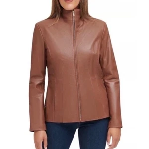 Cole Haan neu mit Etikett ($ 498) Langarm Lammlederjacke mit Flügelkragen * Haselnuss L - Bild 1 von 16