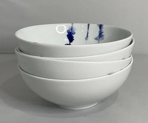 Crate and Barrel Omri Shibori Porcelain Blue & White Set of 4 Soup Cereal Bowls - Picture 1 of 6