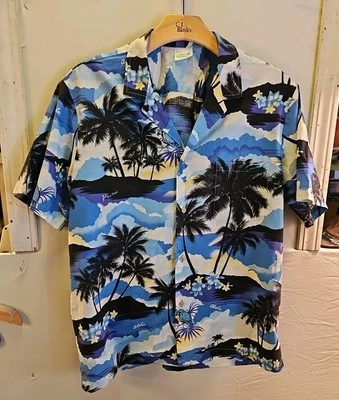 Camisa hawaiana de moda de jade para hombre talla XL azul palmeras hecha en Hawai vintage Foto 1 de 4