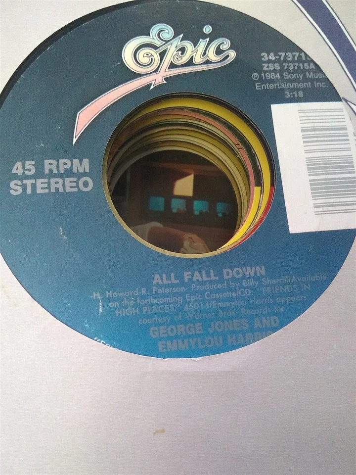 George Jones and Emmylou Harris, All Fall Down ~ 1984 Epic 45 +sleeve Foto 1 de 1
