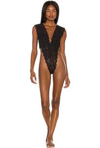 WE ARE HAH Cut To The Chase Lace Bodysuit Black Noir Free People XSMALL New - Picture 1 of 3