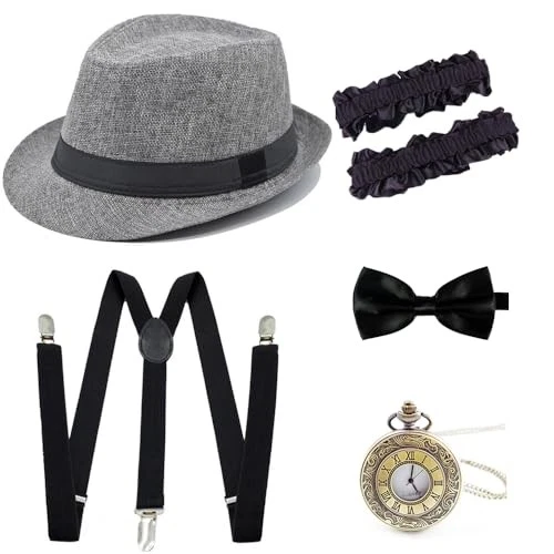  1920 Accesorios para Hombre 20s Gatsby Gángster Disfraz Sombrero de Panamá-Gris Oscuro Foto 1 de 4