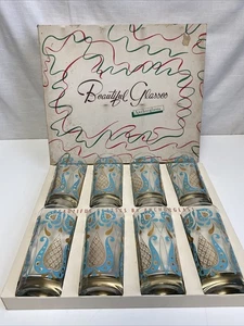 Juego de 8 vasos de bar Anchorglass MCM bola alta azul y dorado botín usado en excelente estado - Imagen 1 de 9