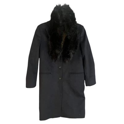 Abrigo Gianni Feraud Negro Mezcla Lana Cuello Imitación Piel Diseñado en Italia Talla 6 Foto 1 de 4