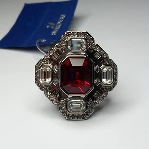 SWAROVSKI SHEILA RUBY RED SIAM & CLEAR CRYSTAL GOTHIC COCKTAIL RING SIZE 55 UK N - Picture 1 of 24