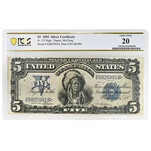 1899 $5 Indian Chief Silver Certificate PCGS Banknote VF 20 - Picture 1 of 2