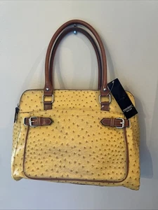 Mondani New York Bradford Ostrich Mustard/Cognac 3 Compartment Handbag w/Wallet - Picture 1 of 5