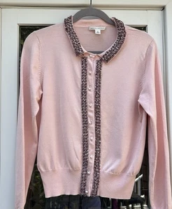 Cárdigan Banana Republic Mujer Rosa Claro Cuentas Talla Seda Mezcla Algodón Pequeño - Imagen 1 de 12