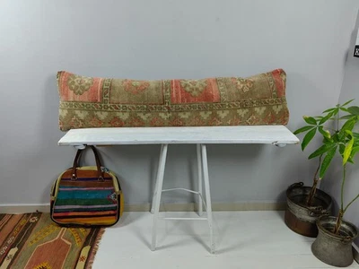 12x48 Turkish Kilim Pillow Cover - Long Lumbar Throw - Vintage Boho Cushion - Image 1 of 4