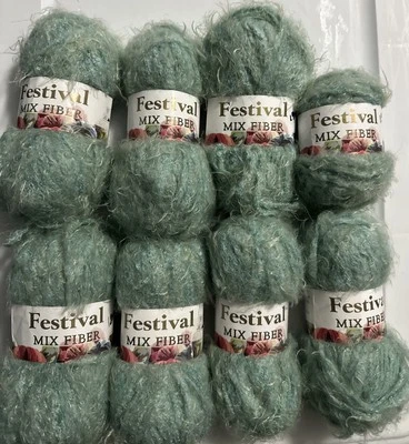 LOT of 8 MIX FIBER in Seafoam Blue Green 50g = 1.76oz Soft Fluffy Poly Acrylic - Image 1 of 4