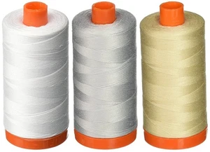 3-PACK - Aurifil 50WT - White + Dove + Light Beige, Solid - Mako Cotton Threa... - Picture 1 of 1
