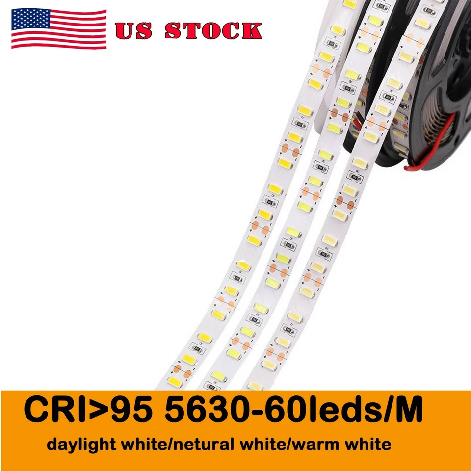 High Quality CRI 95 RA 95 5M White 5630 SMD LED Flexible Strip 12V DC 300 LED - Image 1 of 4