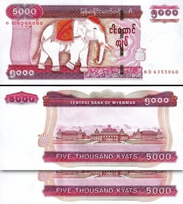 Myanmar 5000 Kyats 2015, UNC, 2 Pcs PAIR, Consecutive, P-83 - Image 1 of 4