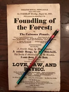 Georgian Playbill Flyer Theatre Royal Newcastle 1825 Foundling Of The Forest - Picture 1 of 1