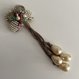Vintage Miriam Haskell PART ONLY Faux Pearl Cluster Dangle Clasp Gold Tone