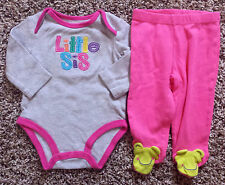 Girl's Size 6 M 3-6 Months Two Piece Carter's Gray "Little Sis" Top & Frog Pants