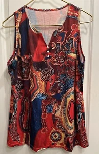 TEMU XL/12 V- Neck Sleeveless Multi-Color Orange Blue Polyester/Spandex Stretch - Picture 1 of 7