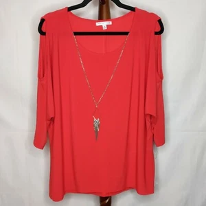 NWT Notations women's 2X blouse red scoop neck detachable necklace cold shoulder - Picture 1 of 7