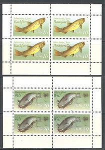 EAST GERMANY D.D.R. 1987, FRESHWATER FISH, Scott 2608-2609 SHEETS OF 4, MNH - Picture 1 of 1