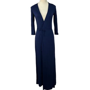Lulus Garden District Wrap Maxi Dress 3/4 Sleeve Casual Elegant Navy Blue Small - Picture 1 of 12