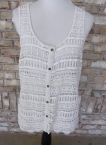 CHARMING CHARLIE SZ L WHITE LACY FRONT SLEEVELESS VEST SUMMER TOP - Picture 1 of 5