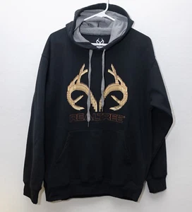 Real Tree Hoodie Men's Med 3D Logo Hunting Pullover  Hoodie Black Gray Outdoors - Picture 1 of 10