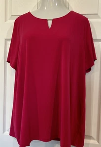 Susan Graver Plus Size 2X Notch Neck Hot Pink Stretch Knit Blouse Tunic Top - Picture 1 of 10